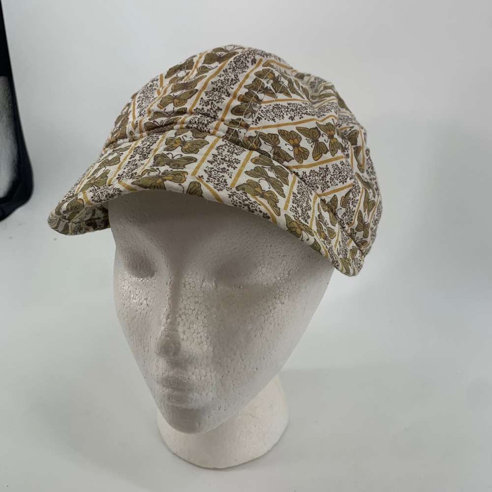 Goorin Bros Butterfly Floral Stripe Newsboy Cap Hat Green Yellow OS